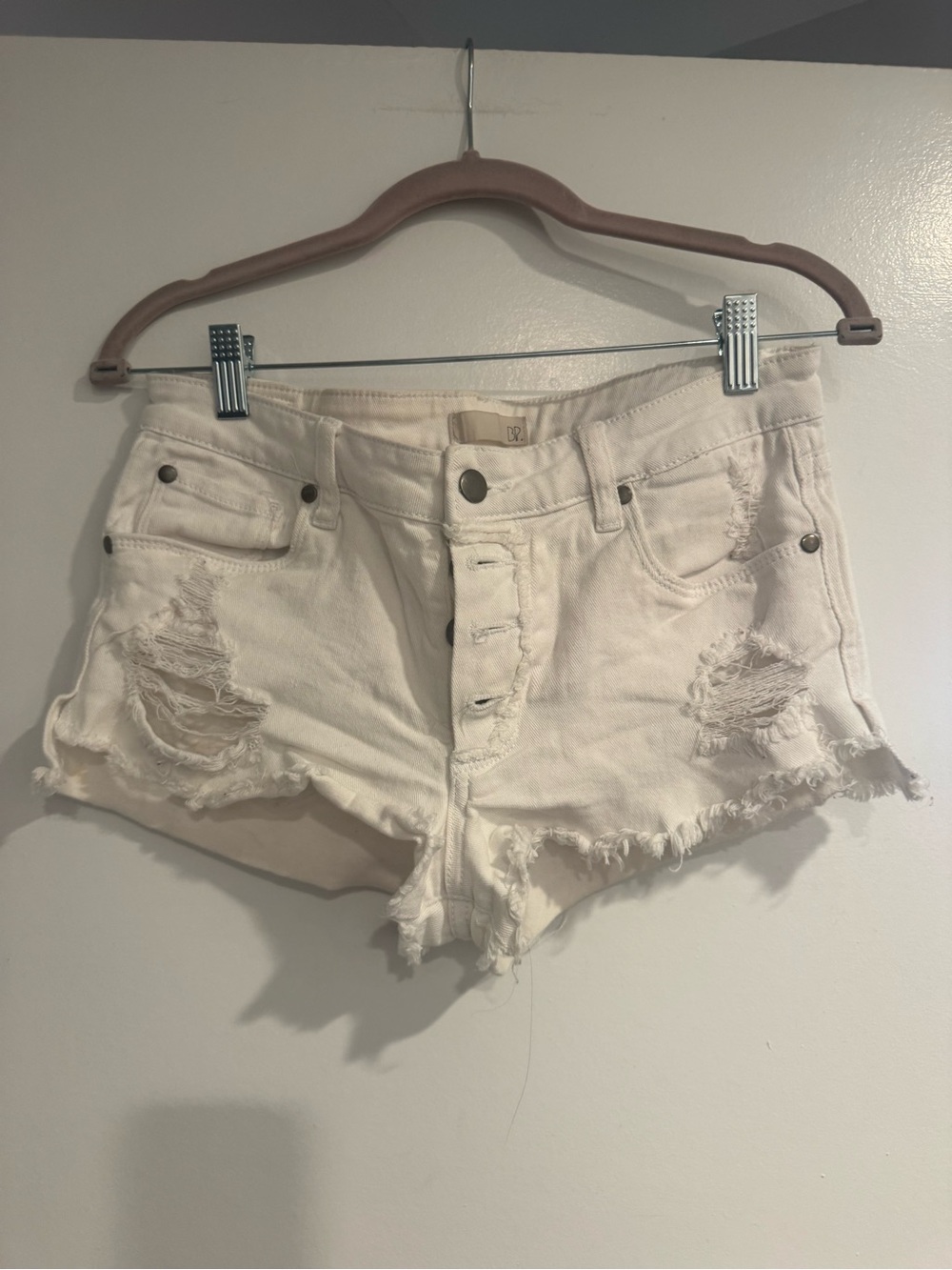 BP. White Distressed Button-Fly Denim Shorts Size 26 | High Rise Jean Shorts